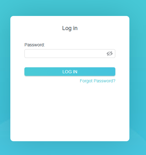 Powerline adapter web management login page with password field and LOG IN button.