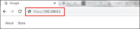 Screenshot of browser address bar showing https://192.168.0.1.