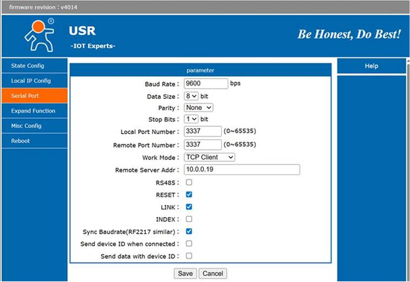 Example of converter settings.