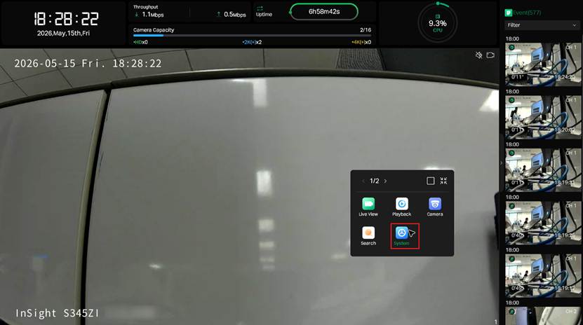 Show live view page via NVR GUI.
