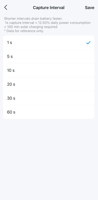Set Capture Interval as 1s.