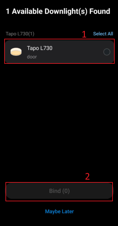 Select the lights to control during configuration.