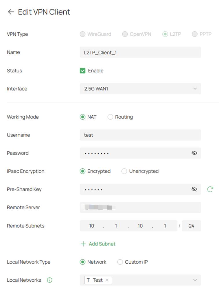 Create new VPN Client.