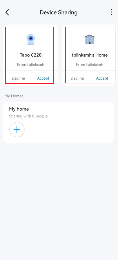 Tap Accept on the device-sharing invitation card.