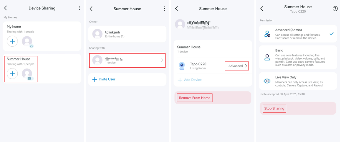 Change permission or stop sharing for a specific device.