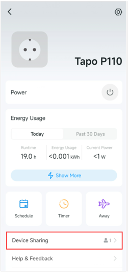 For plugs, lights, switches, hubs, and door locks, tap Device Sharing in the device control panel page.