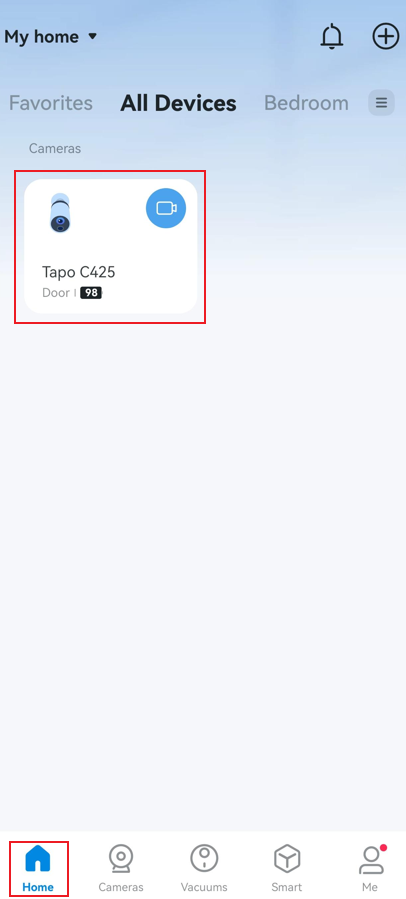Long-press the device card in the Tapo app Home page.