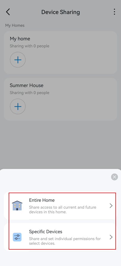Choose to share the Entire Home or Specific devices.