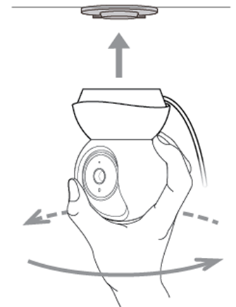 Place camera on the base and rotate it clockwise.