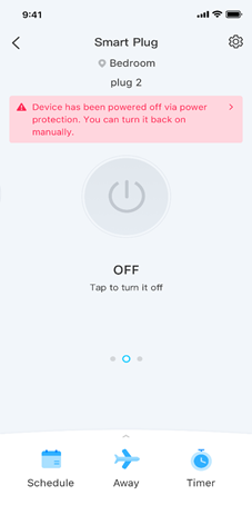 A screenshot showing the push notification when the plug detects an overload.