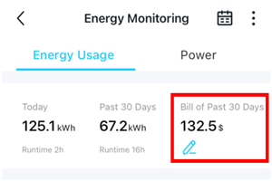 A screenshot showing the electric bill calculator.