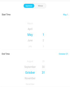 A screenshot showing how to set start time and end time for Summer or Winter.