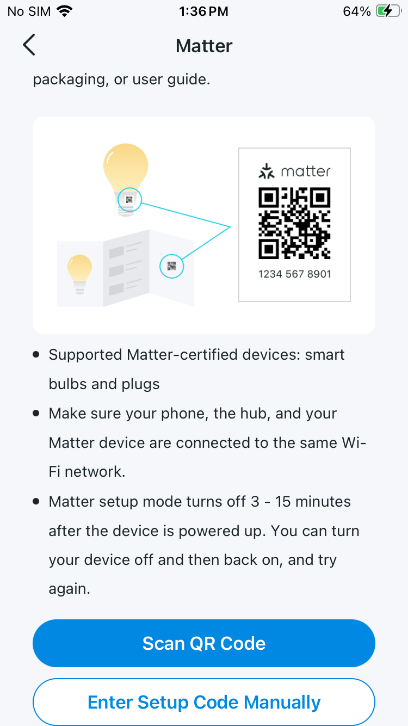 Tap Scan QA Code or Enter Setup Code Manaully.
