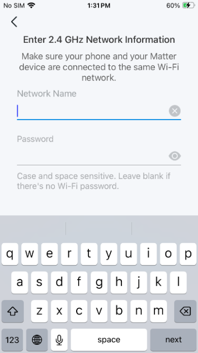 Enter the Wi-Fi network name and password in Tapo app.