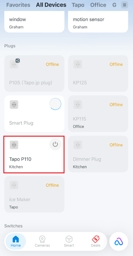 Tap the plug device card in the Home page.