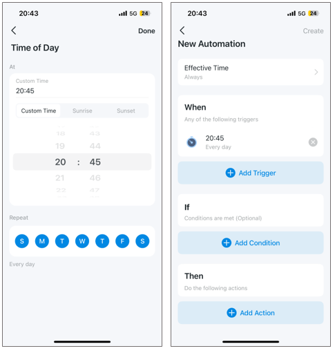 A screenshot showing the path to set the schedule and repeat time for the schedule automation.