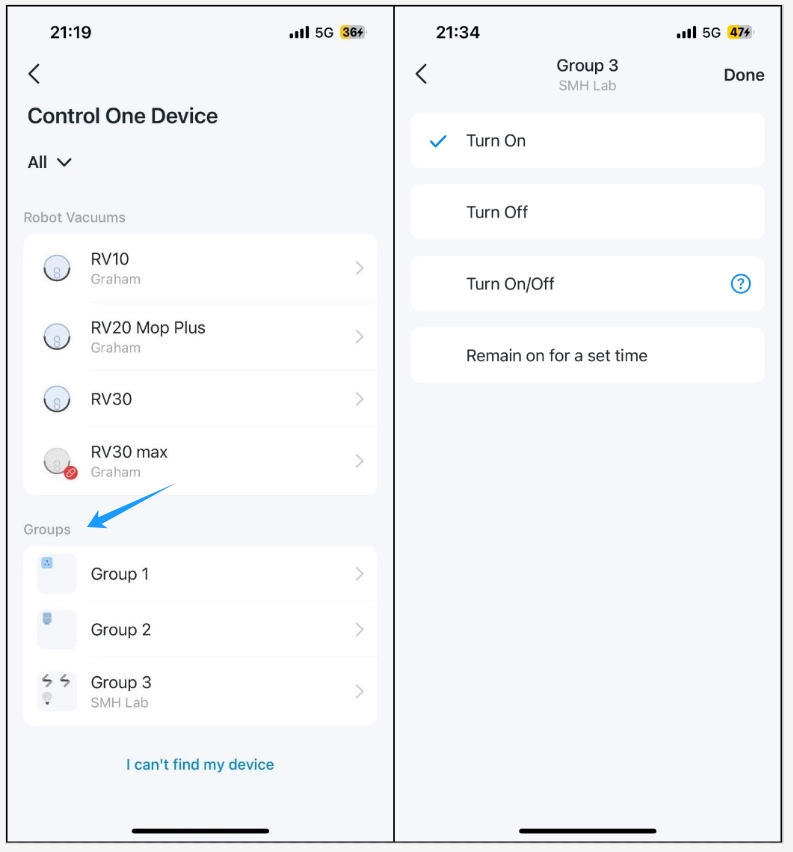 A screenshot showing the path to add action for a group in an automation.