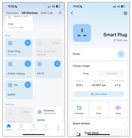 A screenshot showing the path to enable Away Mode via Tapo app.