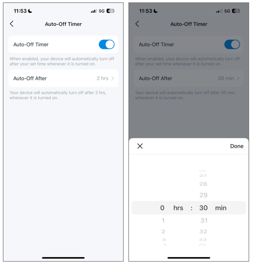 A screenshot showing how to set Auto-Off time.