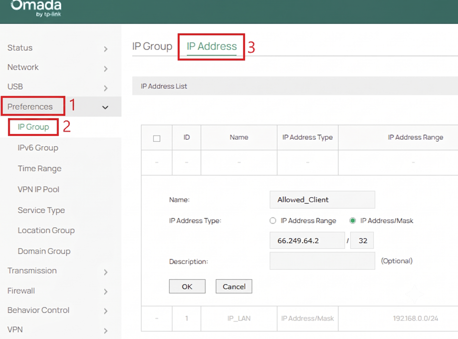 Creating IP address for allowed external client