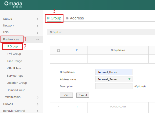 Creating IP group for internal web server.