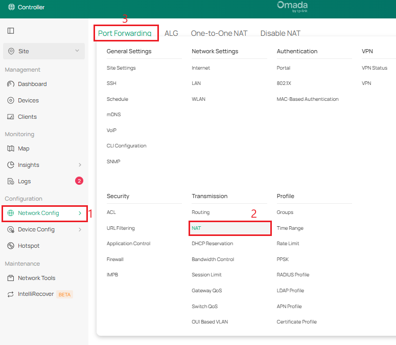 Port forwarding settings.