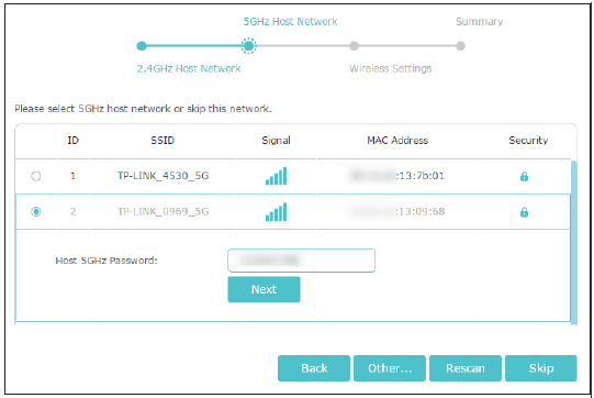 5GHz Host Network Setting page.