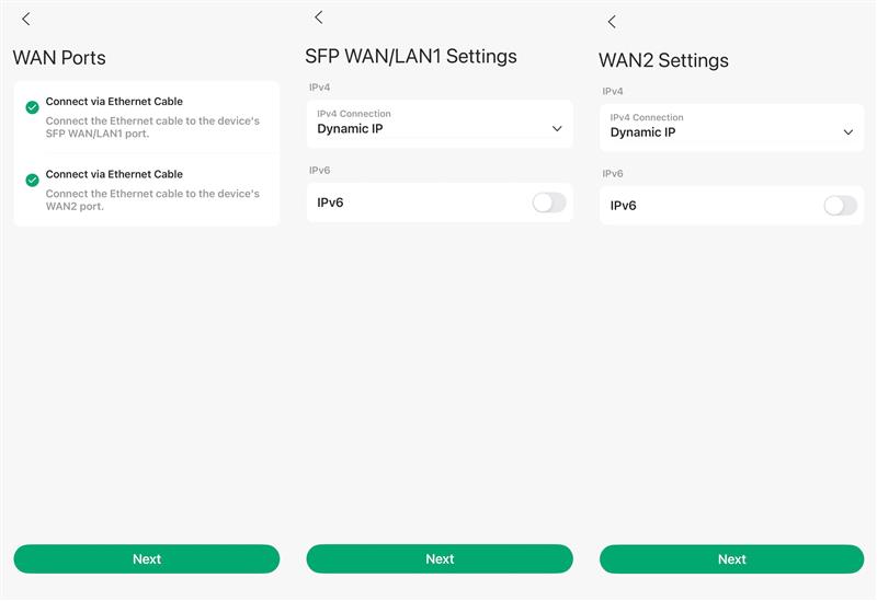 Display wireless gateway WAN setup process in Omada app.