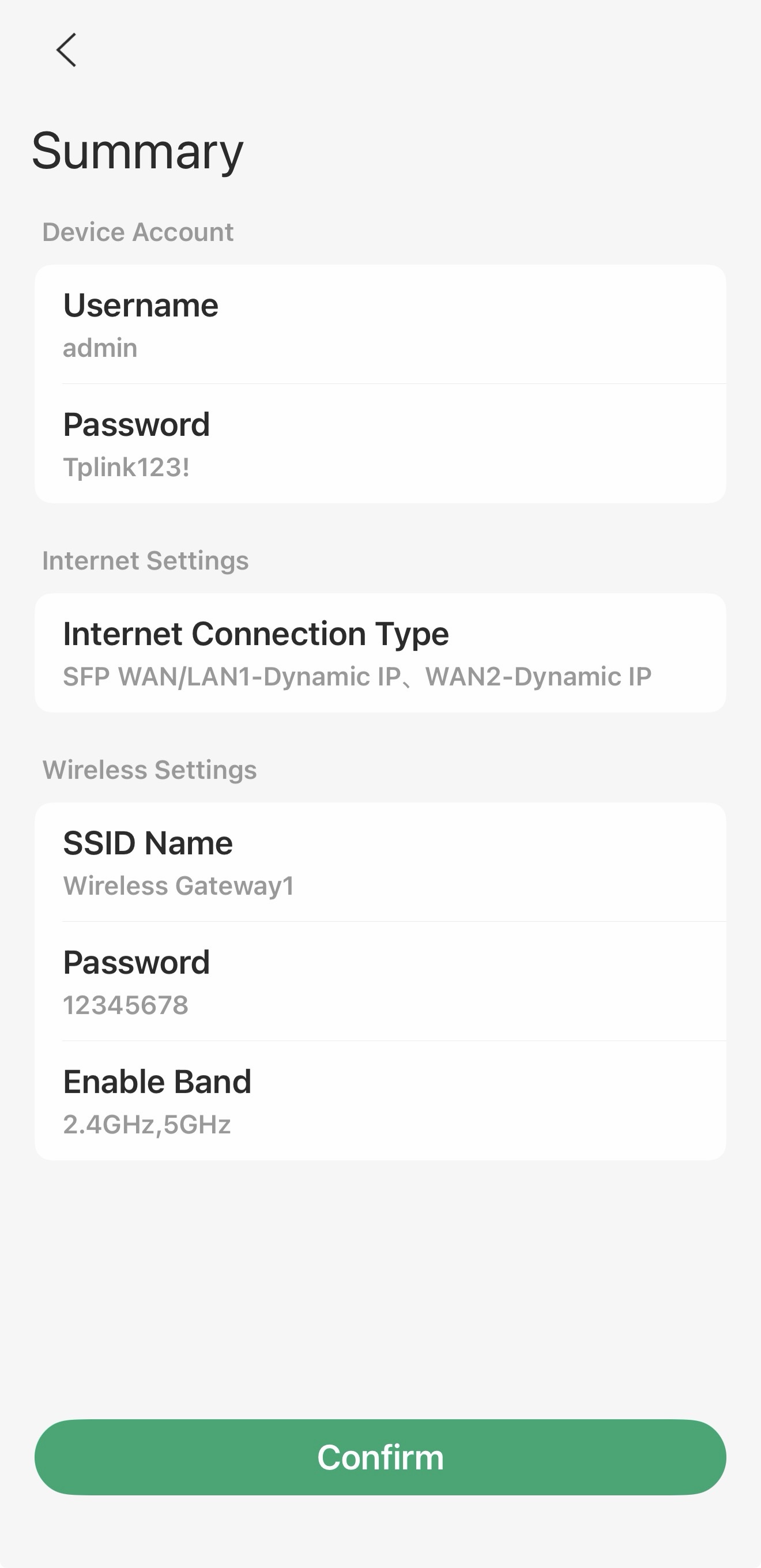 Display wireless gateway summary info in Omada app.