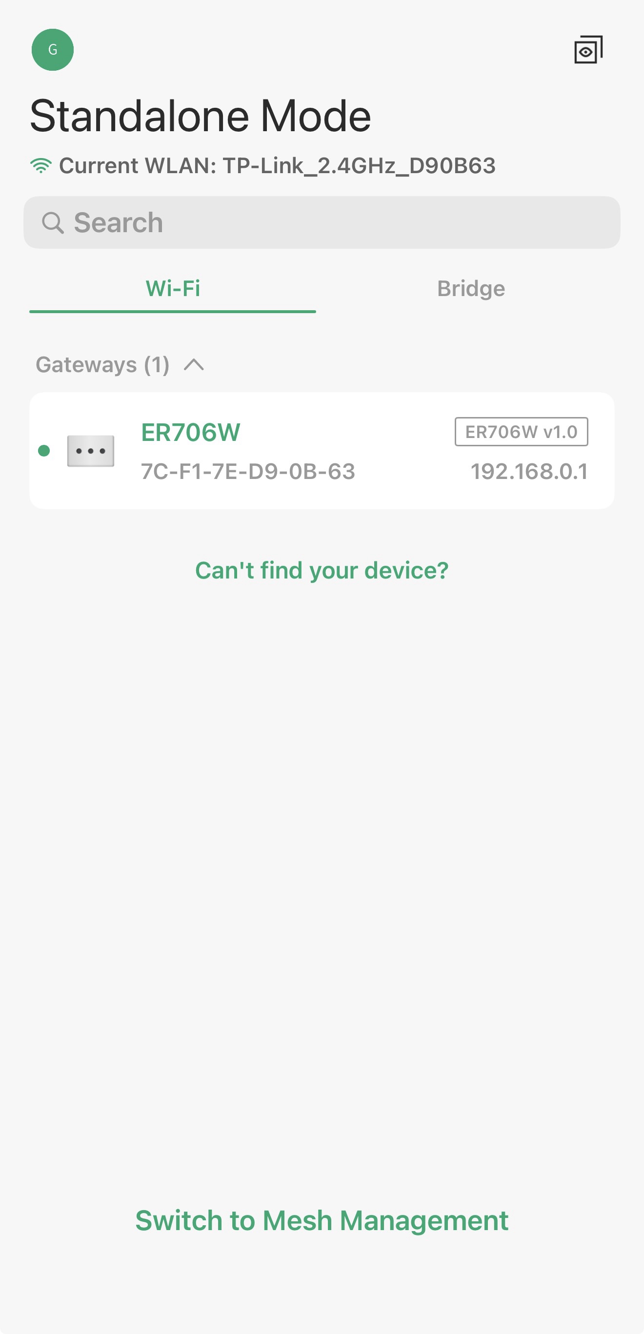 Show how to find standalone page in Omada app.