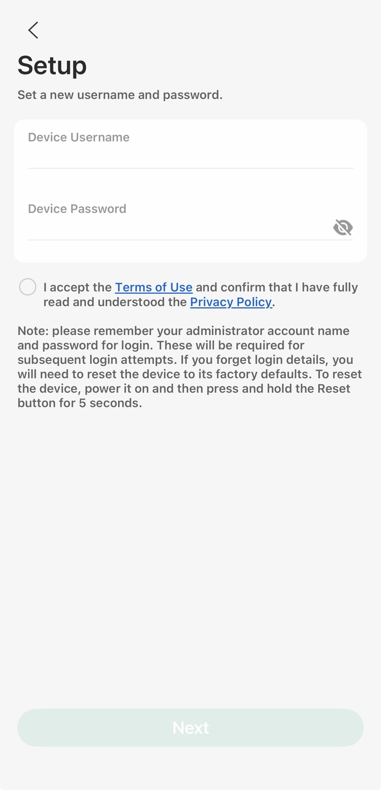 Create login username and password page.