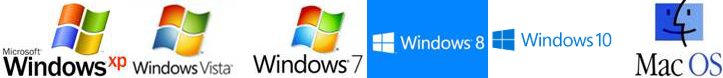 Logos for Windows XP, Vista, 7, 8, 10, and MacOS.