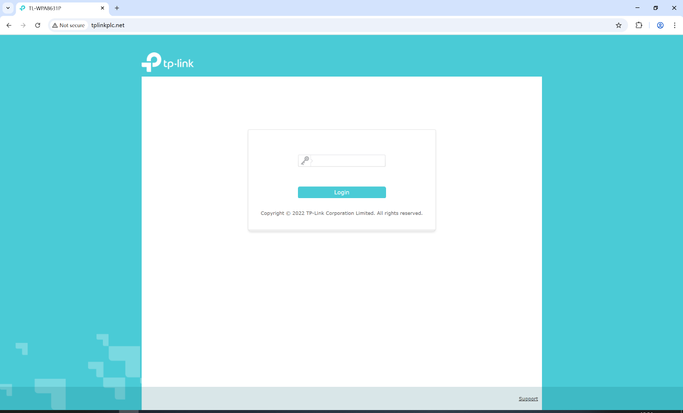 TP-Link TL-WPA8631P web interface login page at tplinkplc.net.