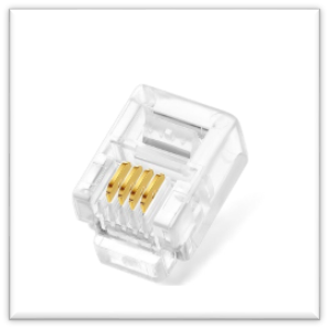 RJ11 connector with 4 gold pins.