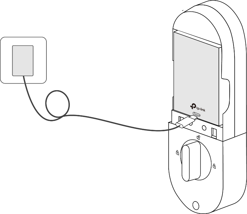 A picture showing the way to charge the door lock which supports charging while in use.