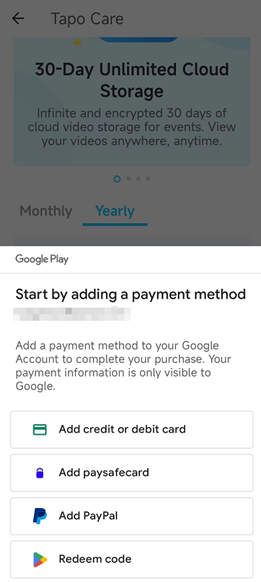 In Tapo app, choose a method and finish the payment.