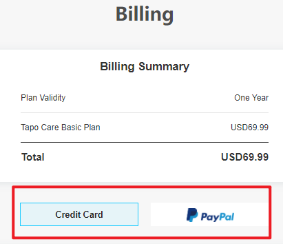 In Tapo Care Website, choose a method and finish the payment.