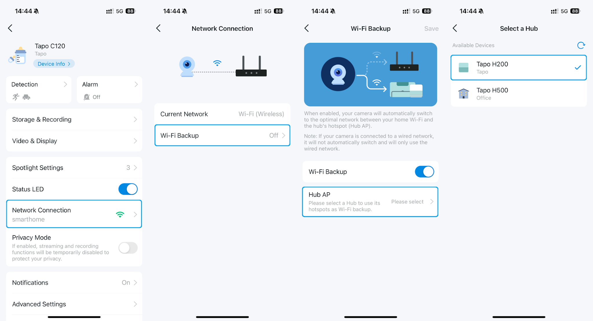 A picture showing the path to enable Hub Wi-Fi Backup.