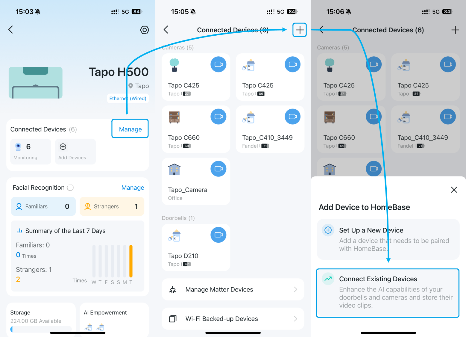 A picture showing the path to connect devices to Tapo Hub via Hub Status page.