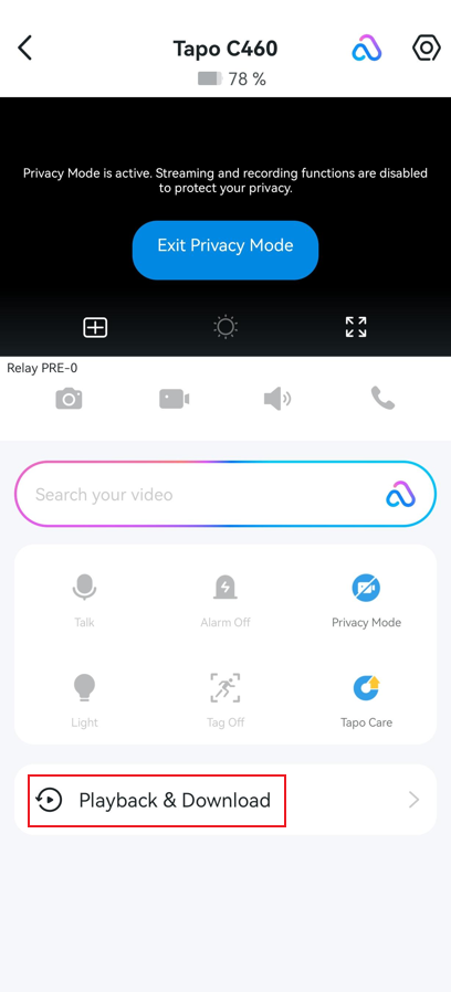 Tap Playback & Download from the Live View page.