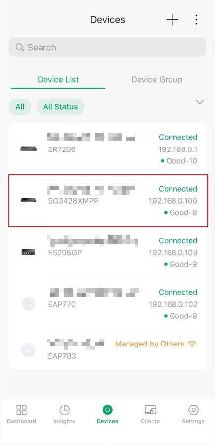 show an example of the devices page.