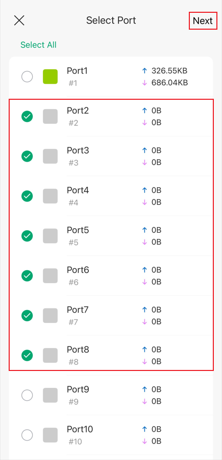 show an example of selecting multiple ports.