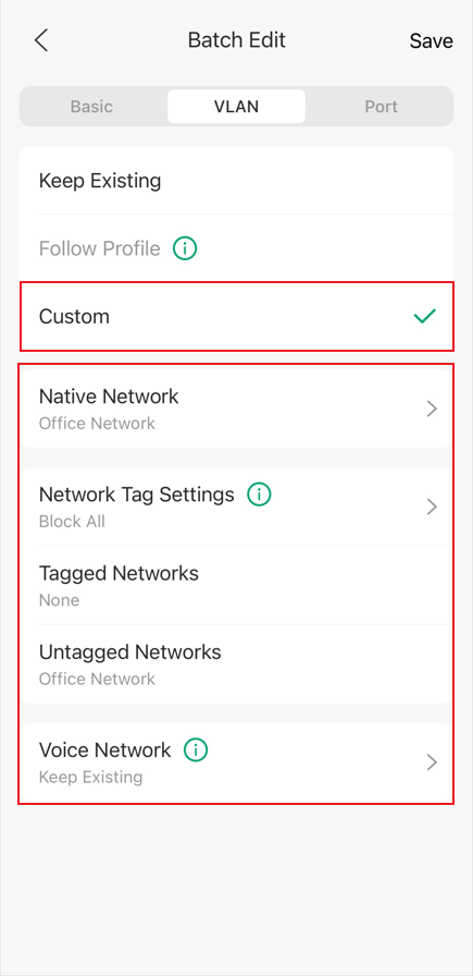 show an example of customizing the port VLAN configurations on the switch.