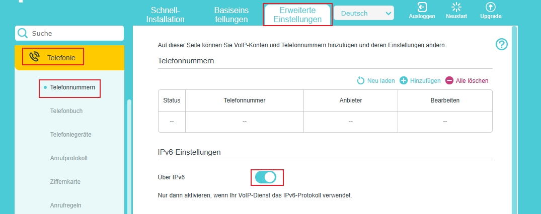 Konfiguration der VoIP-IPv6-Einstellunge