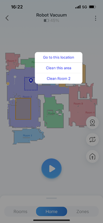 Select Go to this location, Clean this area or Clean Room.