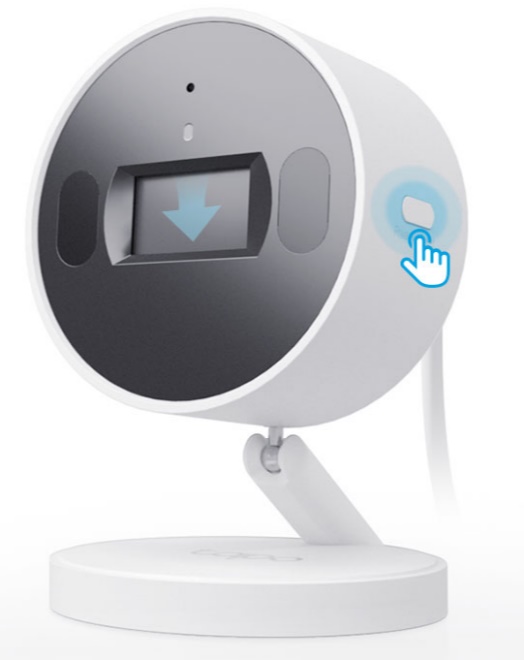 Tapo C125 camera with its physical privacy button pressed, showing the privacy shield lowered to cover the lens for enhanced privacy.