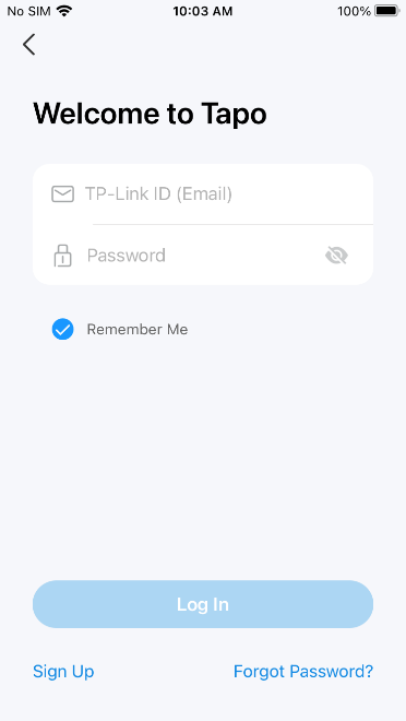 Login page in the app.