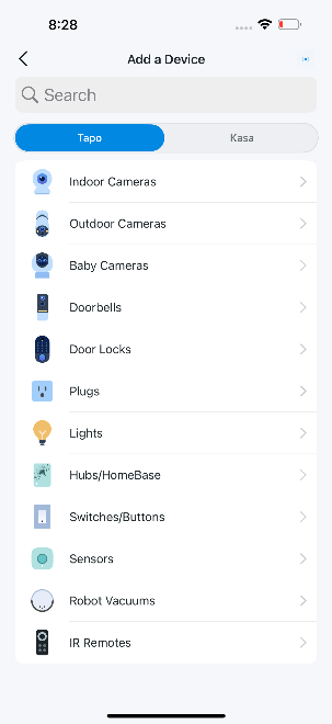 Add device page in the app.