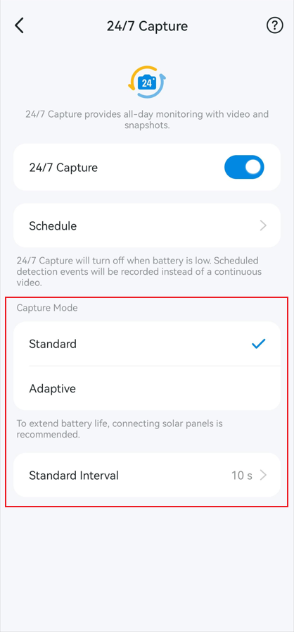 Select Capture Mode as Standard or Adaptive.