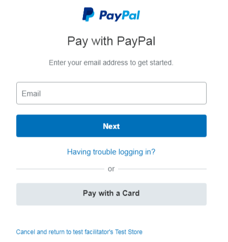 Pay with Paypal page shows entering PayPal email address.
